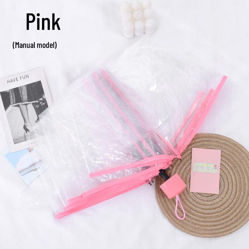 Cherry Blossom Transparent Automatic Umbrella - Soft Girl Three-Fold Design