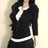 Spring and Autumn Slimming Bottom Shirt Top Korean Fake Two Piece Color Contrasting Long Sleeve T-shirt for Women