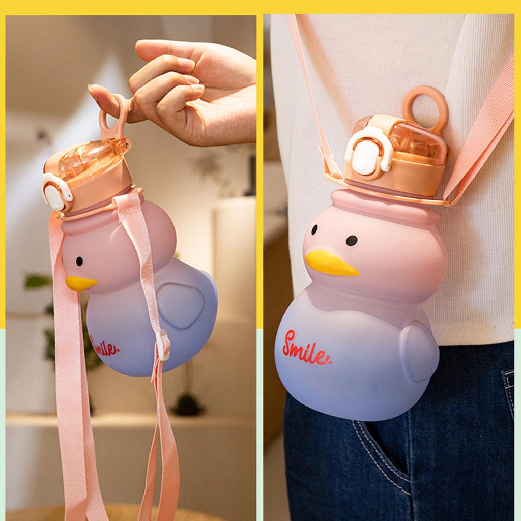 650ml Leak-proof Straw Drinking Cups with Adjustable Strap Cute Duck Mugs Large Capacity Holiday Gifts for Outdoor Sports