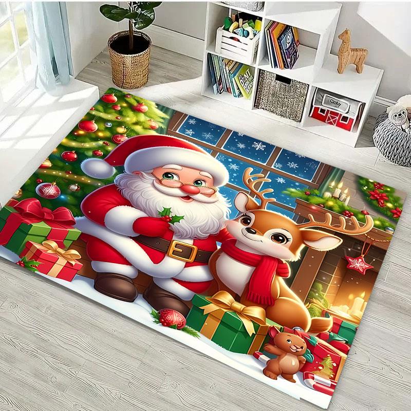 3D Christmas Cartoon Carpet, Living Room Bedroom Home Decor Carpet Garden Lawn Carpet Kitchen Kids Bedroom Mat Christmas Present