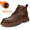 High Top Male Motocross Boots New Fashion Mens Leather Shoes Motorcycle Ankle  Boots for Men Warm Plush Fur Winter Boots