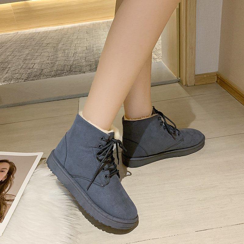 Autumn and winter new Martin boots women's cotton boots fleece thermal short boots flat-bottomed lace-up boots children's snow boots