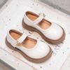 Girls Black Leather Shoes Princess Sweet Flat Mary Janes with Pearl Pendant for Wedding Party Back To School Dress Flats 26-36