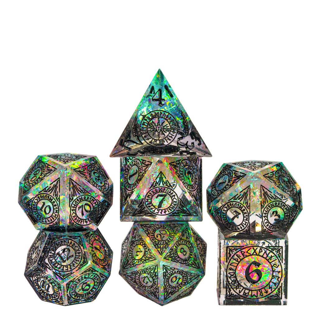Cusdie Sharp Edges Dice DND Patterned D&D Dice Board Games 7 Handcrafted Polyhedral Dice Set for Role Playing Game Pathfinder