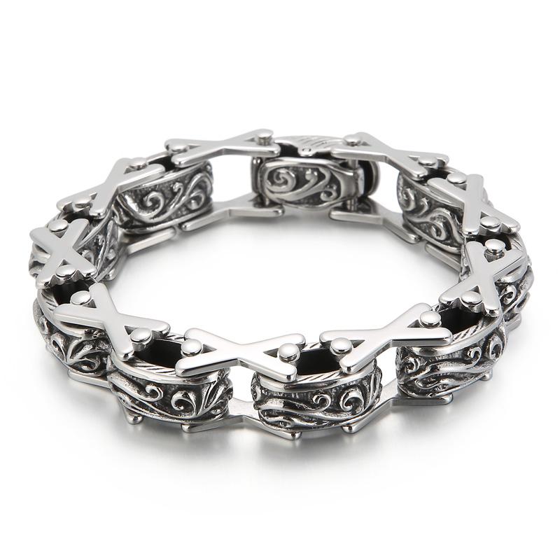 Fongten 23cm Totem Bracelet For Men Stainless Steel Cross Chain Charm Wristband Bangle Bracelet Men Silver Color Jewelry