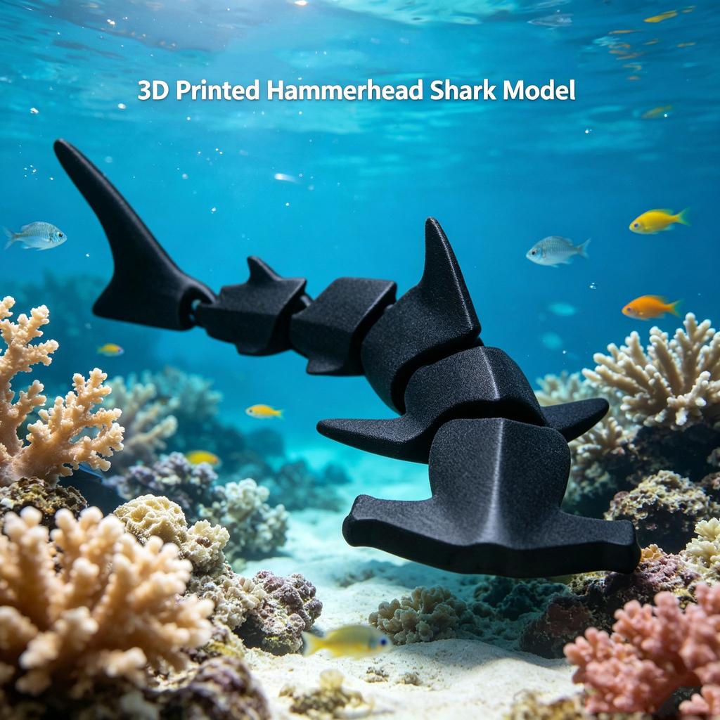 3D Printed Articulated Hammerhead Shark Model, Flexible Joint Sea Animal Figurine, Joints Creative Toy