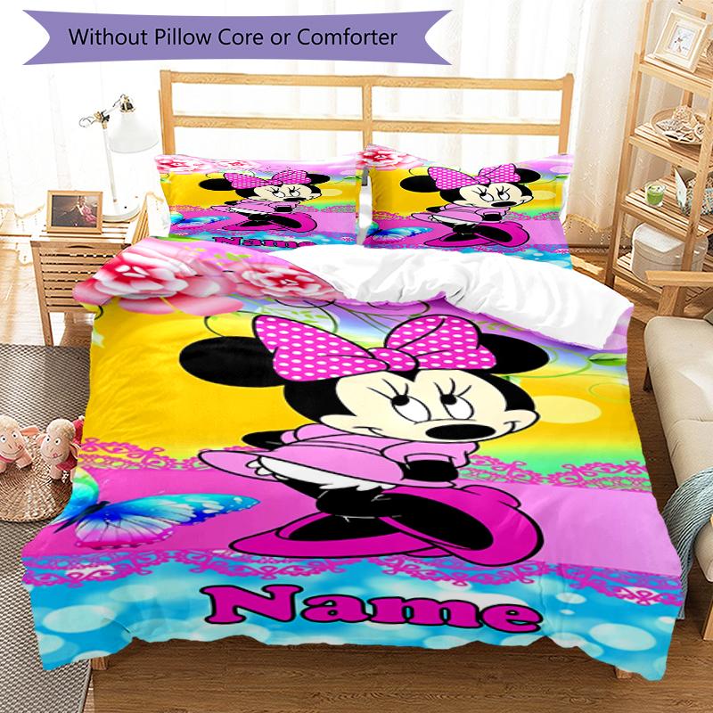 3pcs Custom Name Minnie Bedding Set Duvet Cover Closure Includes 1 Duvet Cover & 2 Pillowcases, Soft and Comfortable for All Seasons.
