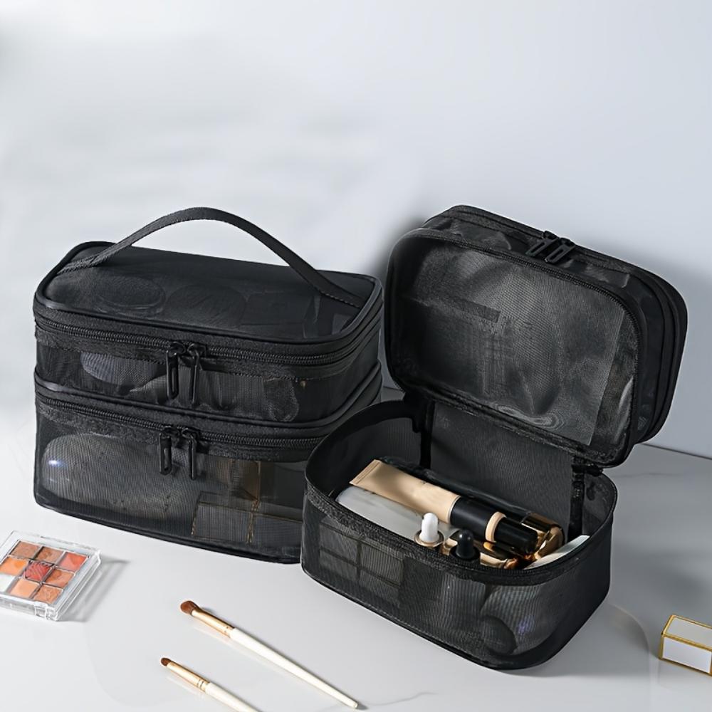 Dwupoziomowa kosmetyczka, toaletówka, podróżna siateczkowa kosmetyczka do przechowywania, pudełko kosmetyczne o dużej pojemności, kosmetyczka z uchwytem.