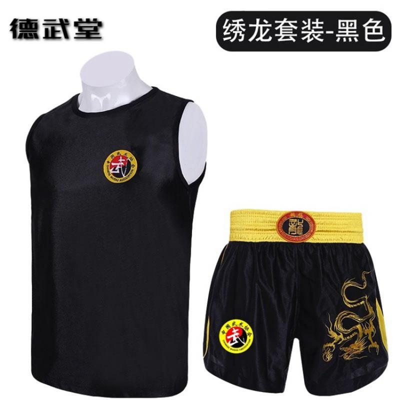 Martial Arts Training Uniform Kids Adults Short Sleeve Quick Dry Dragon Embroidery Fight Shorts Top