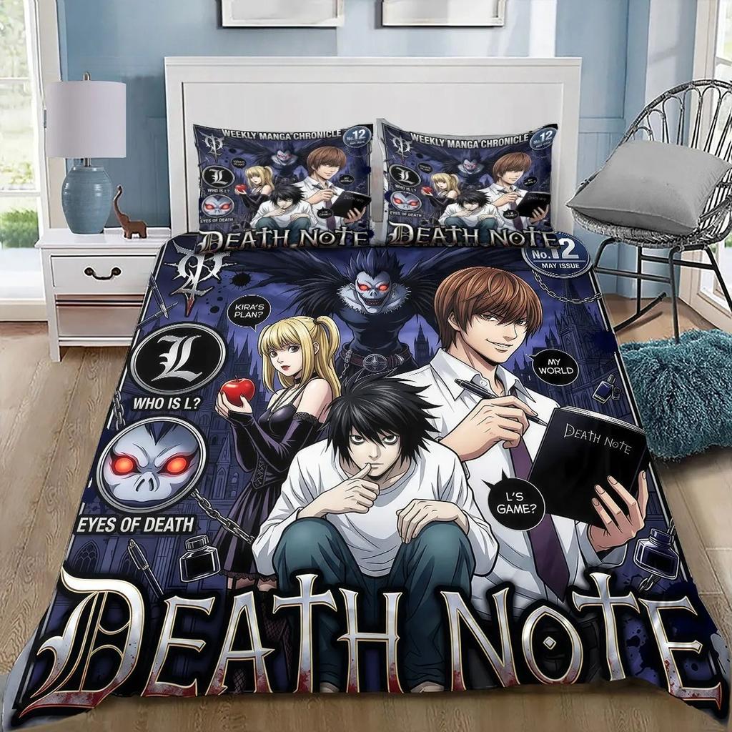 3D Spausdintas Mirties Užrašas Anime Patalynės Komplektas Berniukams Mergaitėms Twin Queen King Dydžio Antklodės Užvalkalas Pagalvės Užvalkalas Lovos Berniukams Suaugusiems Namų Tekstilė