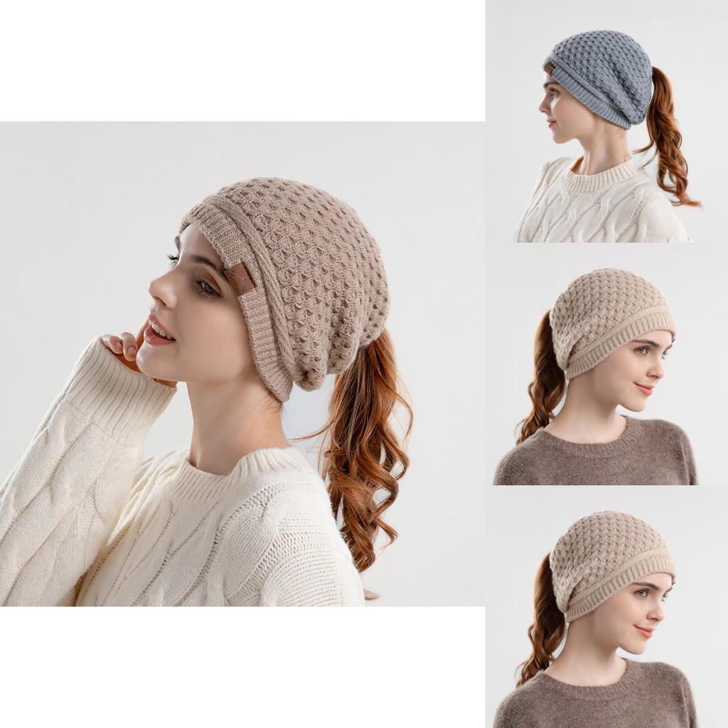 Knitted Winter Knitted Hat For Women With Ear Warmth And Ponytail Hole