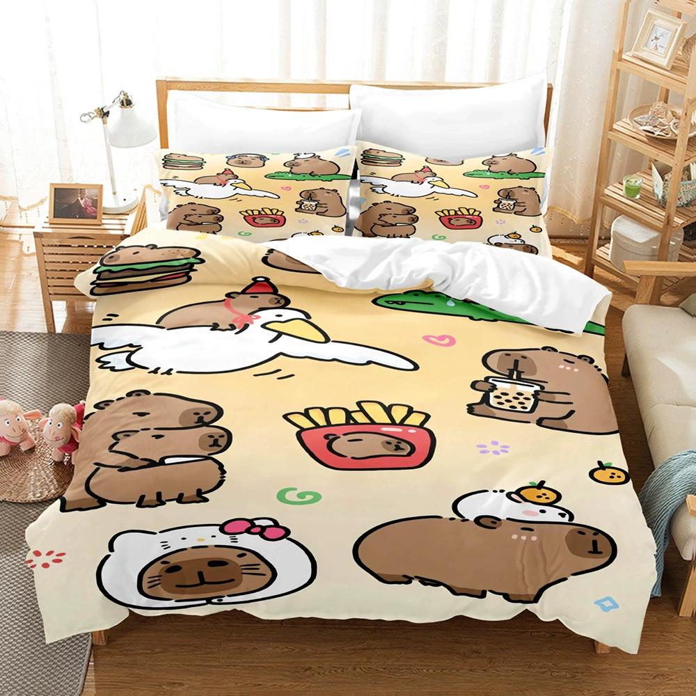 Capybara Bettwäsche Set Luxus Anime Capybara King Size Bettbezug Kissenbezug Kinderzimmer Niedlicher Bettbezug Kissenbezug Kinder Geschenk