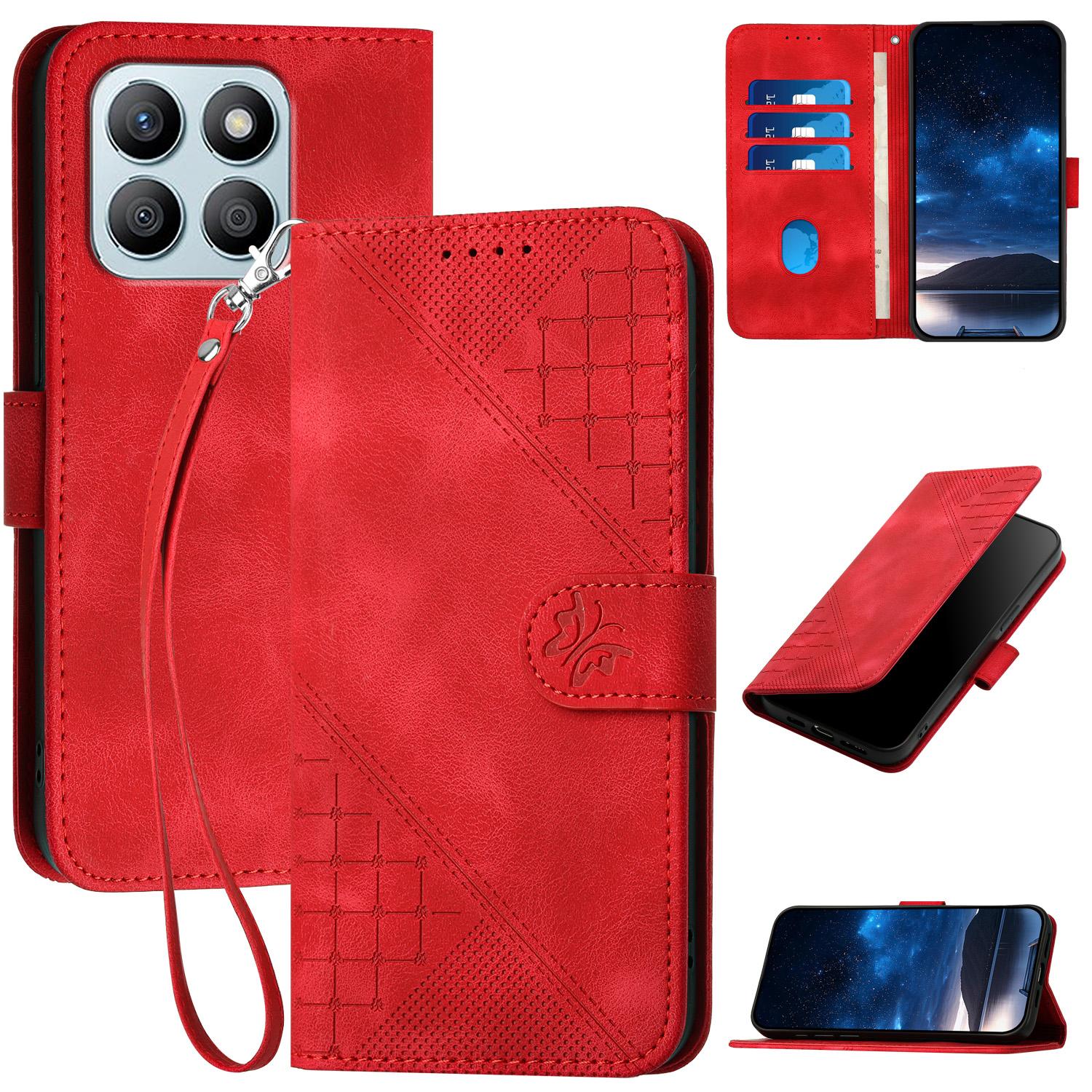 

For Honor X8b 4G Leather Wallet Case Butterfly Flower Imprinted Phone Cover with Strap D