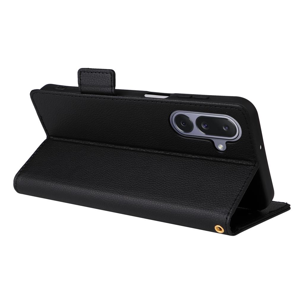 For Samsung Galaxy M36 5G Case with Wrist Strap Litchi Texture PU Leather Wallet Phone Cover