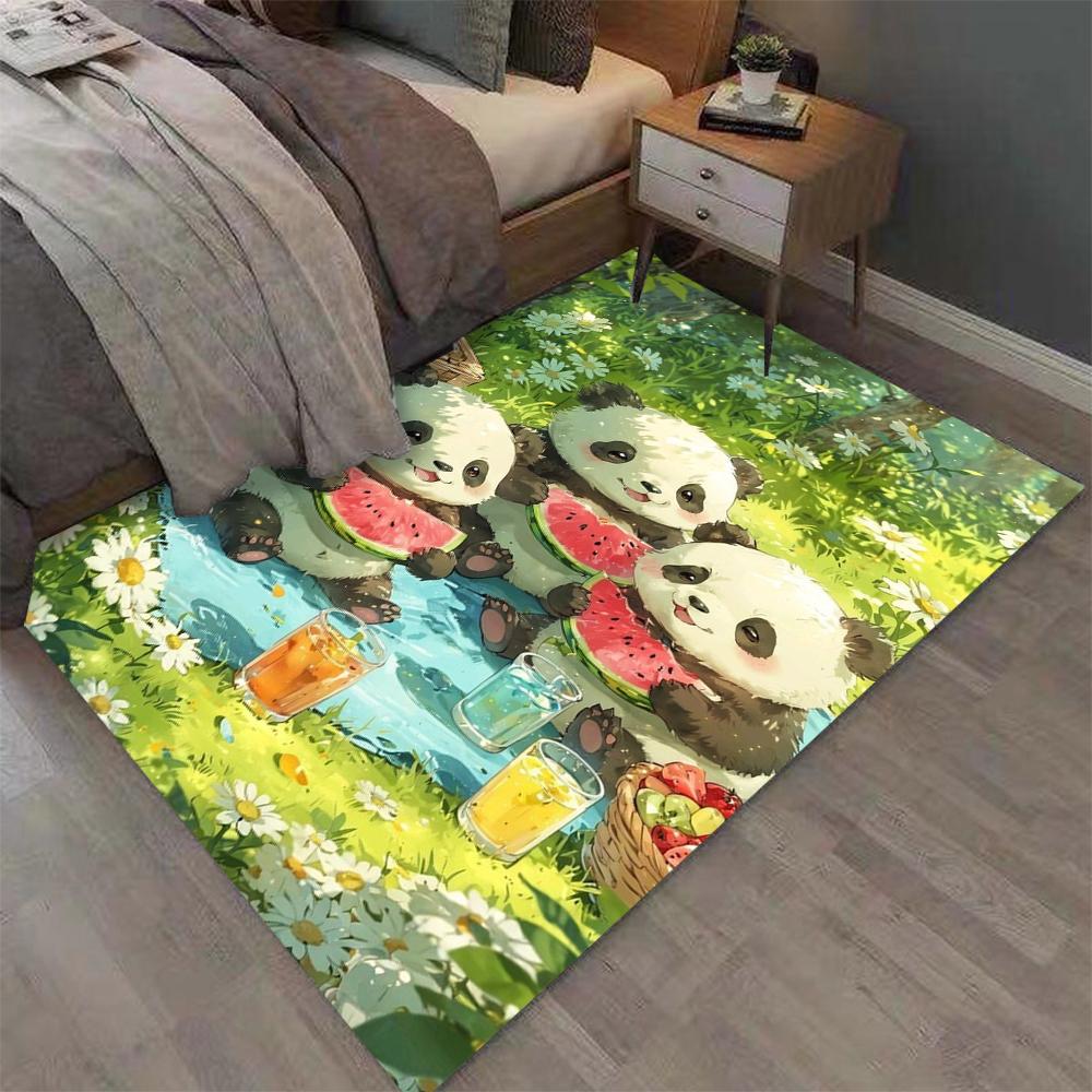 Kawaii Niedliche Pandas Essen Wassermelone Druck Teppich für Zuhause Wohnzimmer Schlafzimmer Sofa Fußmatte Dekor Großer Flächenteppich Rutschfeste Bodenmatte