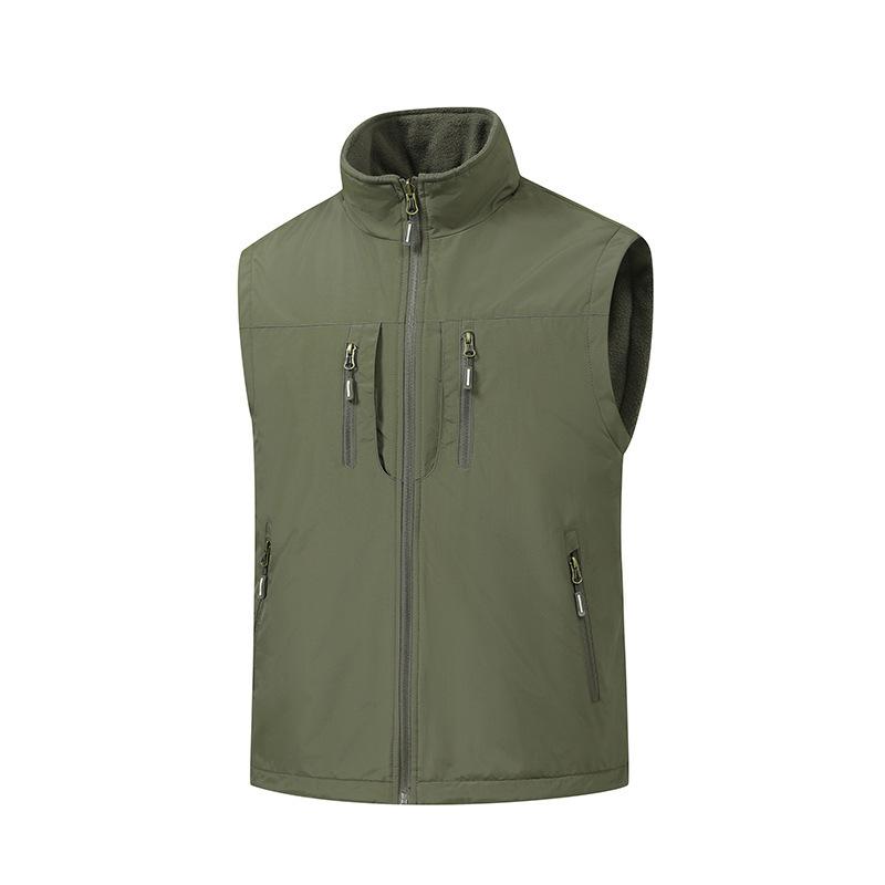 Male Hiking Vest Winter Fleece Double-Sided Mountaineering Casual Vest Outdoor Warm Solid Fishing Hunting Cargo Sleeveless Coats