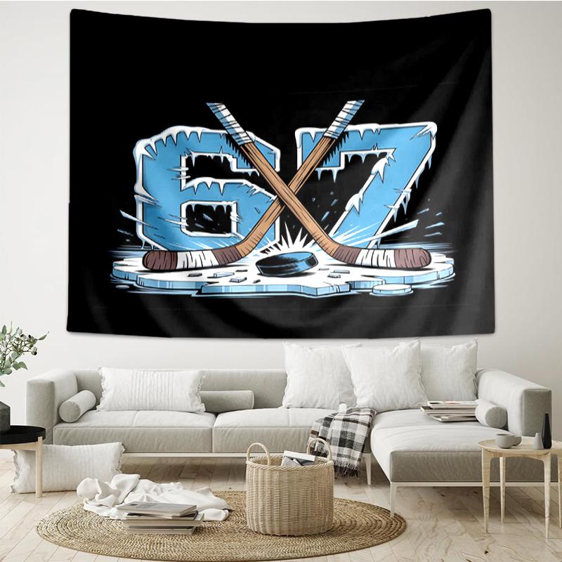 67 Print Tapestry, Backdrop, Easy Setup, Ideal for Bedroom, Office & Living Room, with Aesthetic Wall Hanging Decor.