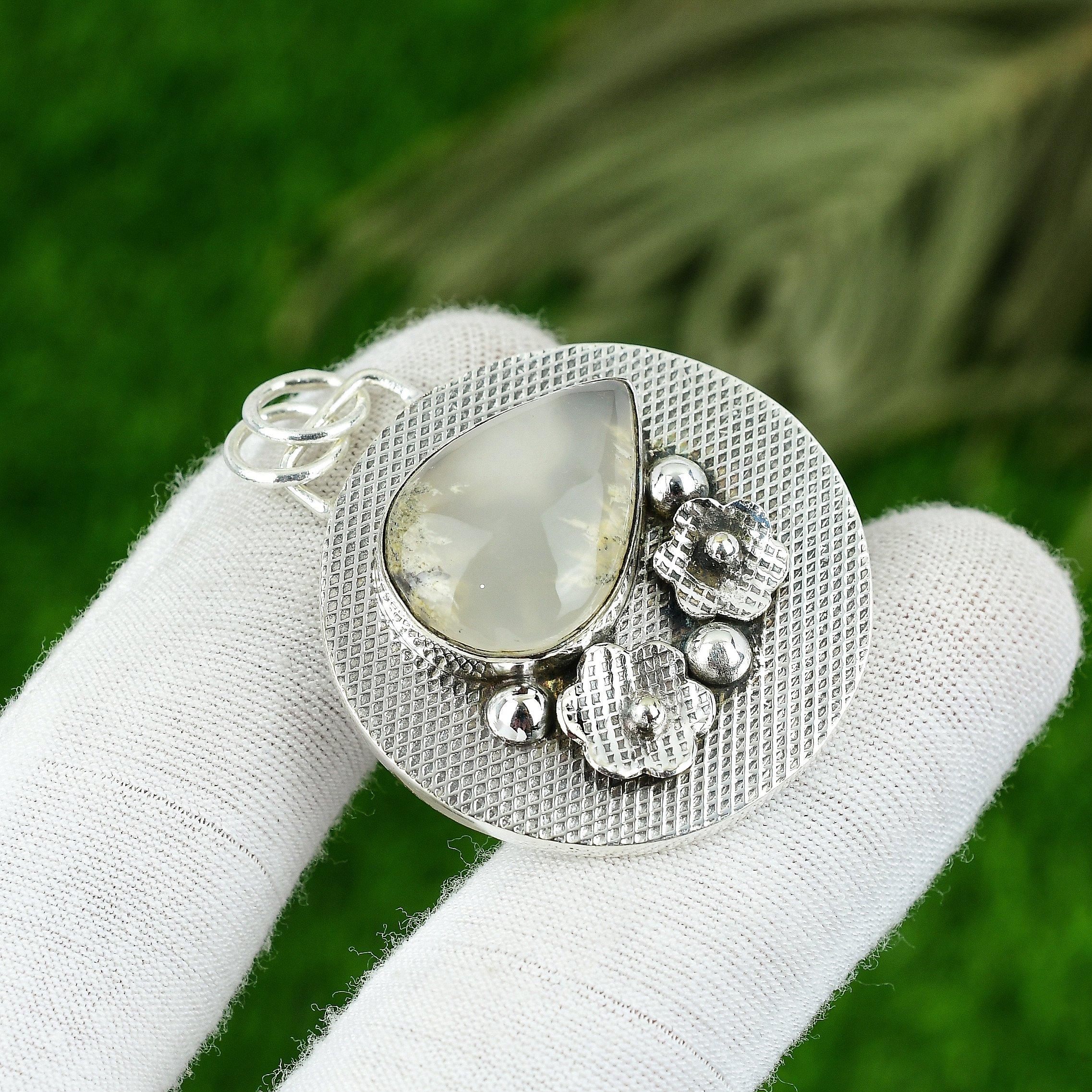 

Подарок для нее Подвеска из ювелирного изделия из стерлингового серебра 925 пробы с натуральным агатом-пером