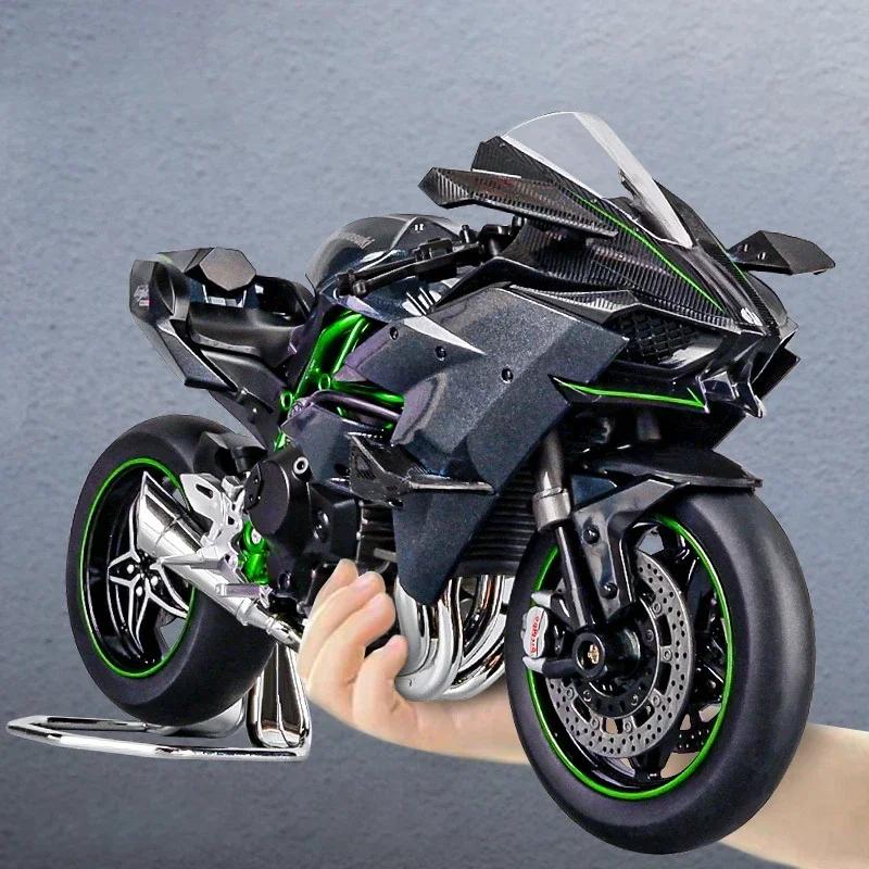 1:9 Kawasaki H2R Ninja Spray H2R Alloy Die Cast Motorcycle Model Toy Vehicle Carrying Lights Off Road Autocycle Toys Car