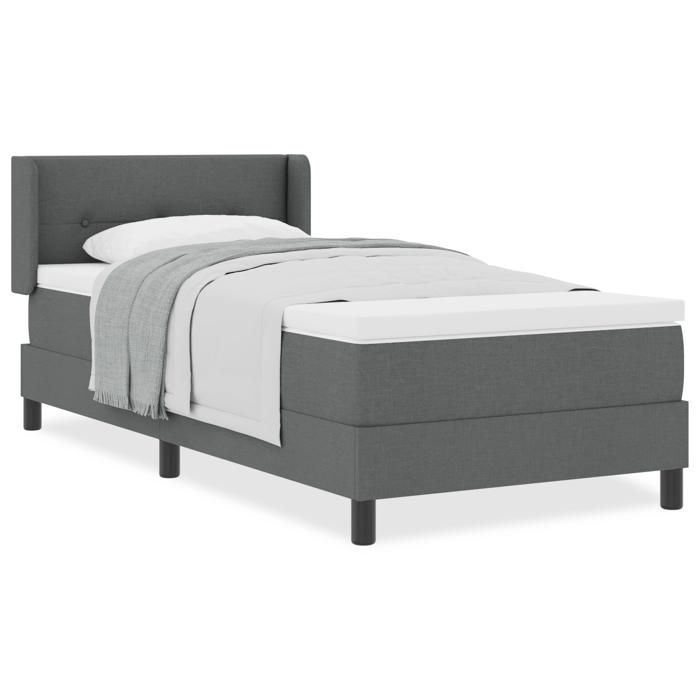 Lit à sommier vidaXL avec matelas gris foncé 90x200 cm en tissu, Tête de lit vidaXL avec boutons en tissu gris foncé 90 cm 3341084