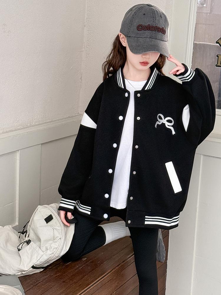 Girls' 2025 Casual Sport Baseball Jacket - Versatile Spring and Autumn Outerwear for Kids