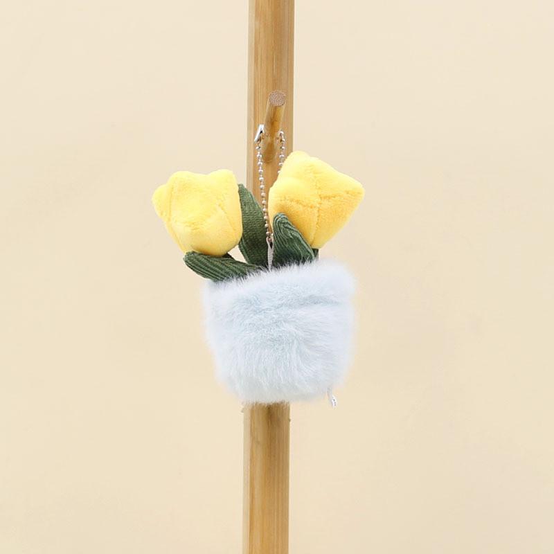 Plush Potted Tulip Plant Toy With Keychain For Gift And Bag Decor