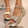 Pearl Tassel Wedge Sandals Summer New Round Toe Open Toe Platform Strap Plus Size Pumps
