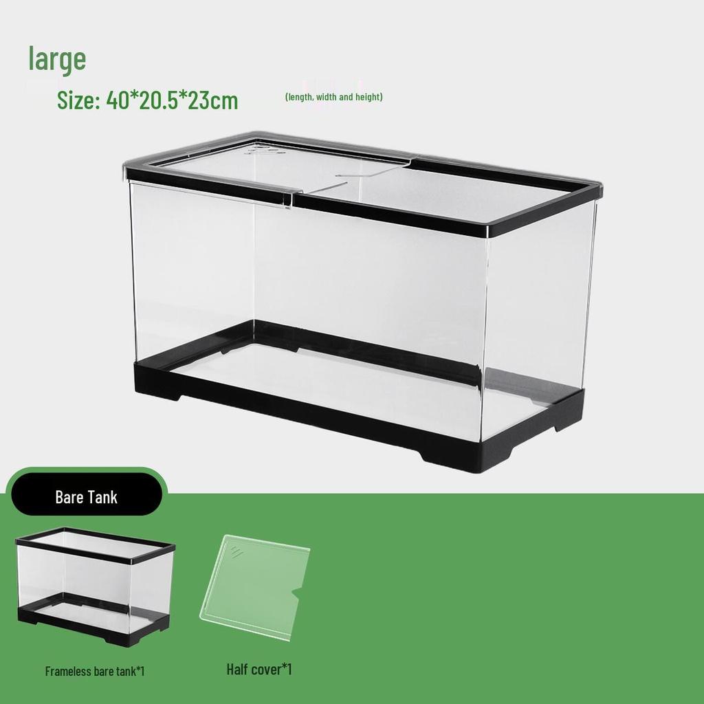 Acvariu Compact pentru Broaște Țestoase cu Platformă de Soare - Habitat Elegant de Birou cu Capac pentru Afișare Ecologică în Sufragerie