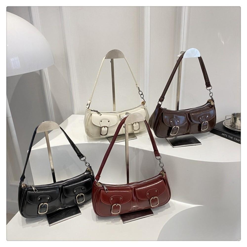 Y2k Pu Leather Shoulder Bag Vintage Zipper Handbag Trendy Women's Armpit Bag  Spicy Girls