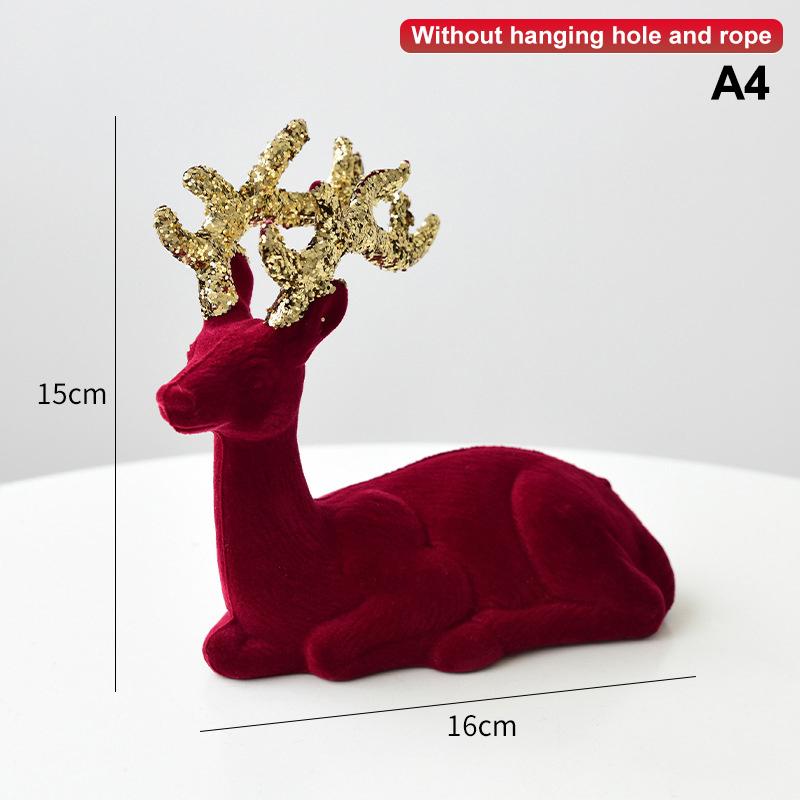 1Pcs Christmas Reindeer Deer Ornaments Decorations House Tabletop Decor Hanging Baubles Flocking Mini Deer Pendant Elk