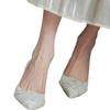 White bridal shoes French niche fine heel single shoes main yarn show two wear wedding shoes women's high heels are not tired