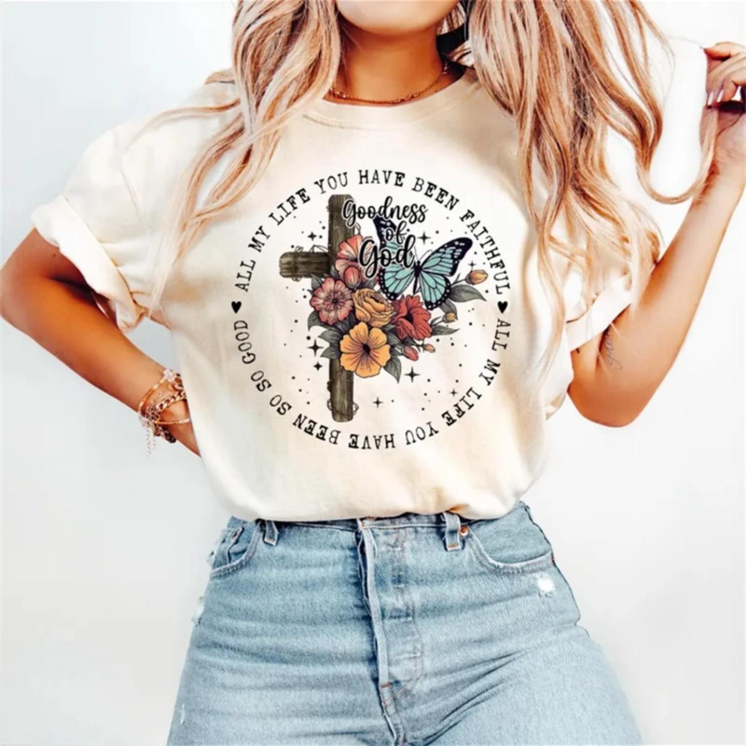 

Cross Flower Butterfly Pattern Fashion Regular Top Short Sleeved Cartoon Clothing Women s Casual Style Printed Popular T-Shirt XXXXXL білий