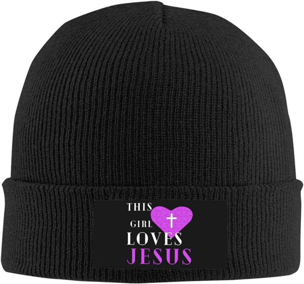 Black Knitted Beanie with Faith Over Fear  Cross Patch Religious Inspirational Winter Warm Skull Cap for Unisex Women