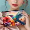1pc Hummingbird Floral Pattern Makeup Bag Travel Cosmetic Pouch with Zipper Vibrant Blue Green Hummingbird Travel Cosmetic Bag