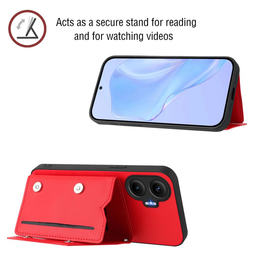 For Xiaomi Poco F7 5G/Redmi Turbo 4 Pro 5G Case Card Holder Kickstand Skin-Touch Phone Cover with Wrist Strap