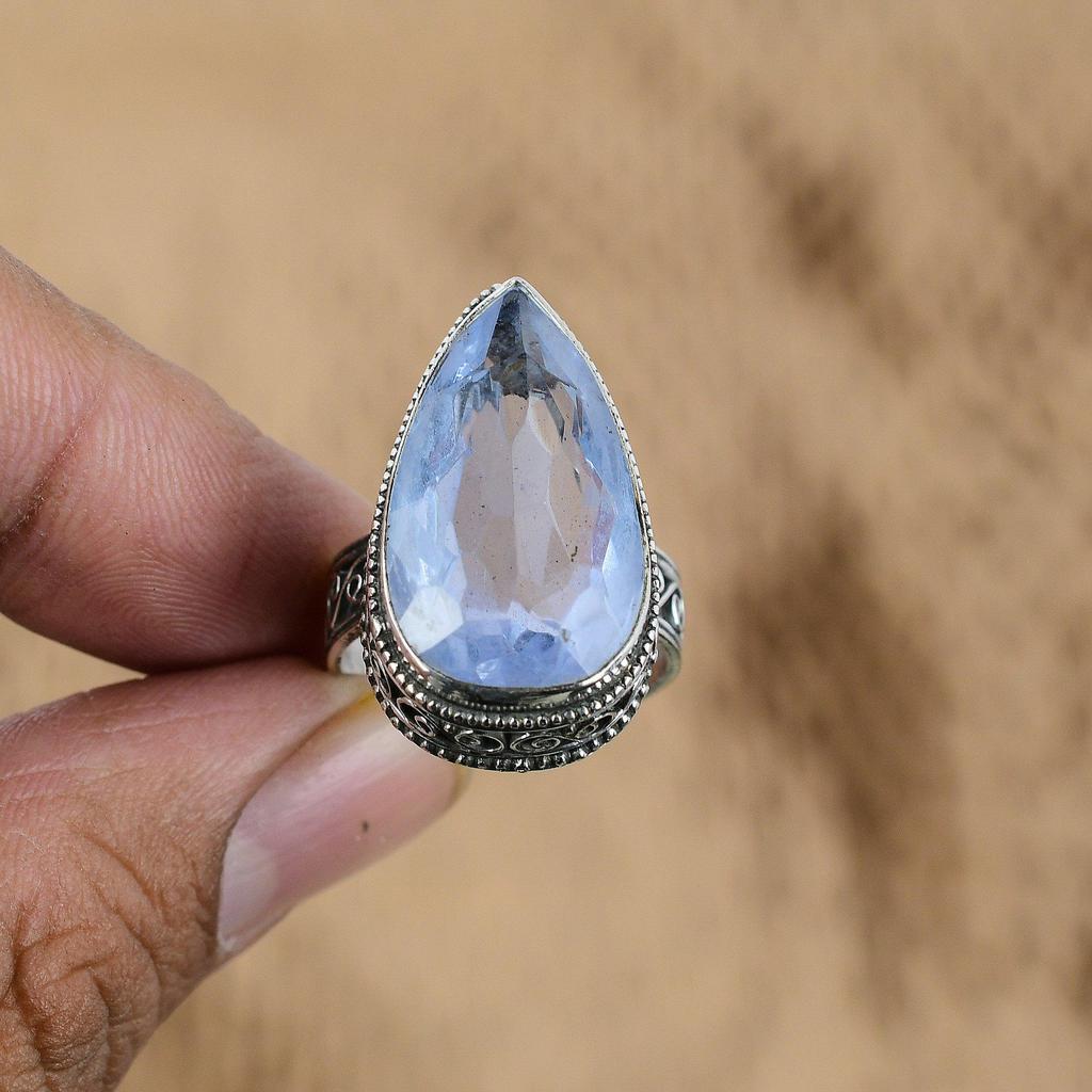 Sterling Silver Tanzanite Quartz Gemstone Promise Vintage Birthday Ring US 8.75