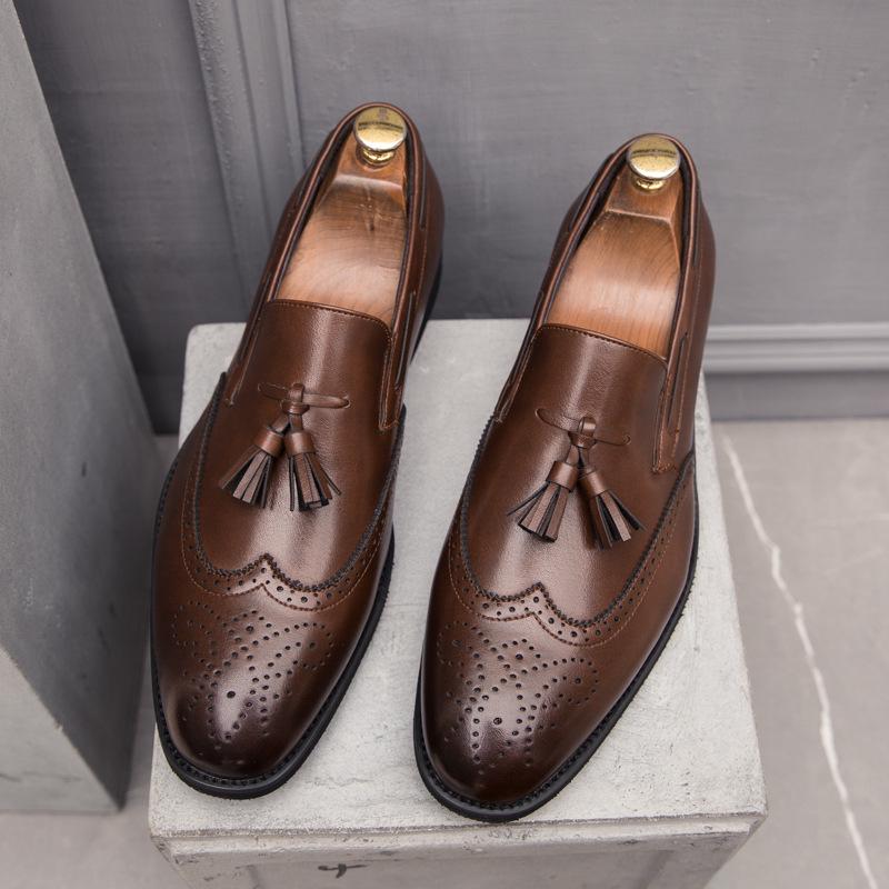 

Men s Plus-Size Tassel Brogue Leather Slip-Ons: Trendy Business Casual & Wedding Shoes 47 коричневый