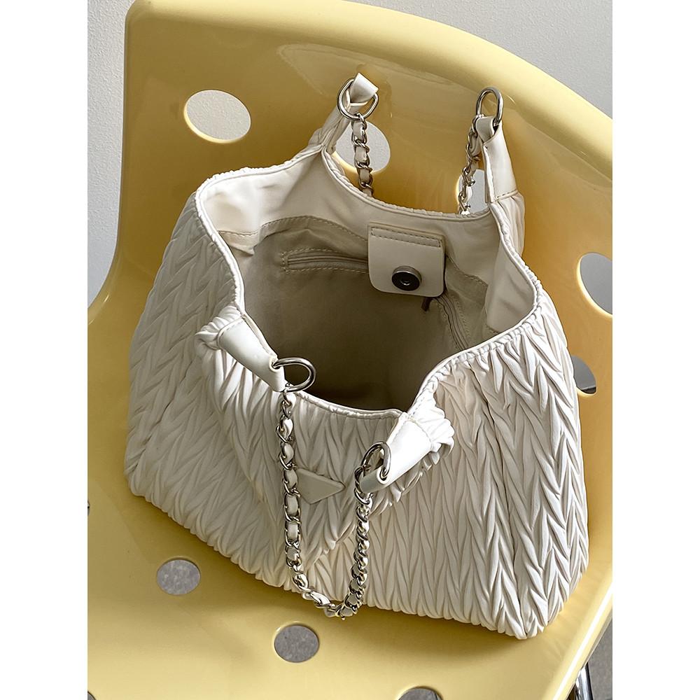IELGY Female Bag Pleated Tote Bag Commuter All-Match One-Shoulder Portable Chain Big Bag