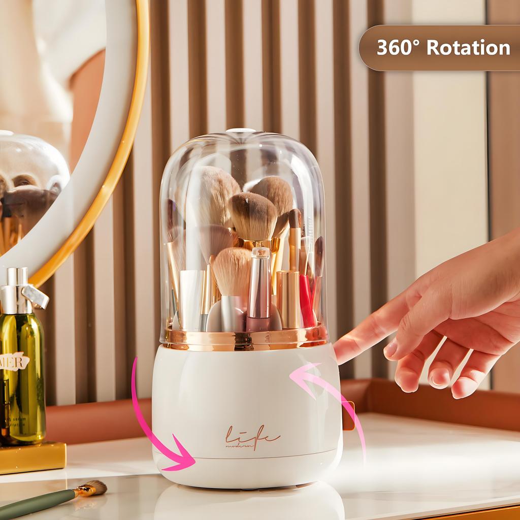 360° Drehbarer Make-up-Pinselhalter | Staubfreie Aufbewahrung mit transparenter Acryl-Abdeckung | Eleganter Waschtisch-Organizer für Schreibtisch & Badezimmer