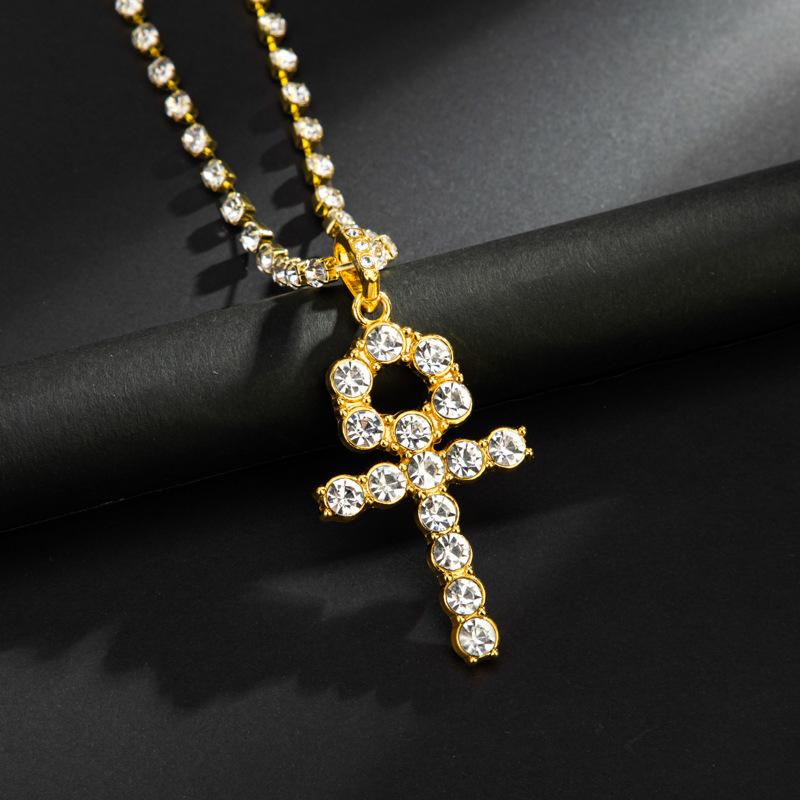 Necklace Single Row Diamond Chain Cross Key Pendant Hip Hop Necklace