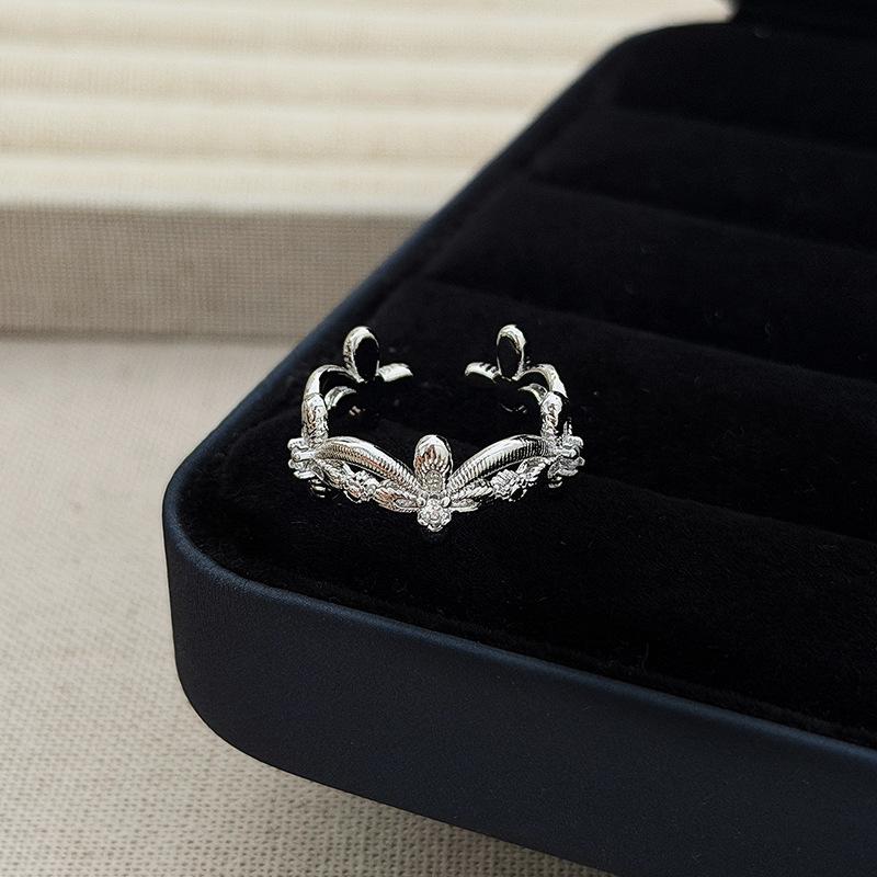 French Light Luxury Sweet Cool Wind Full Of Diamonds Open Ring Female Bead High Sense Fashion Hong Kong Style Niche Stacking Wearing Index Finger Ring