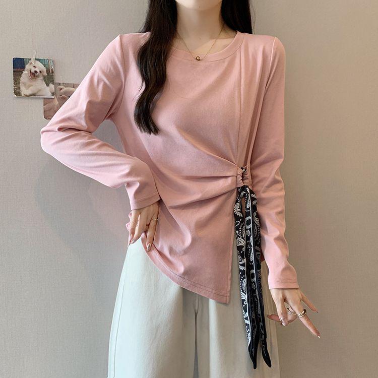 Designer Plus Size Long Sleeve Flowy T-Shirt for Women - Round Neck, Flattering Spring/Autumn Top