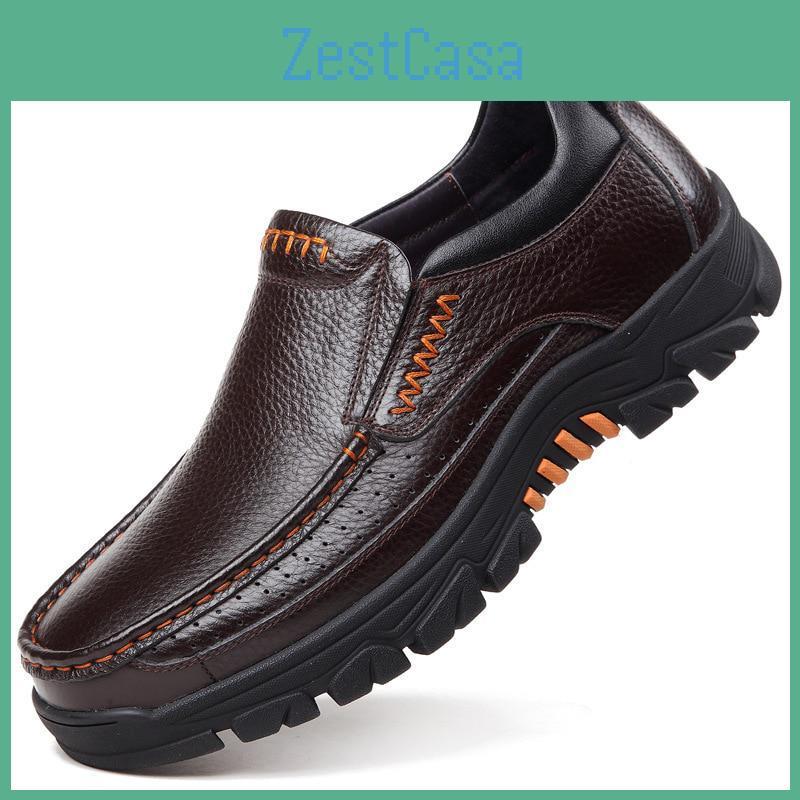 100 Men Genuine Shoes Leather Loafers Soft Cow Leather Business Footwear Thick Sole Men Casual Shoes Slipon