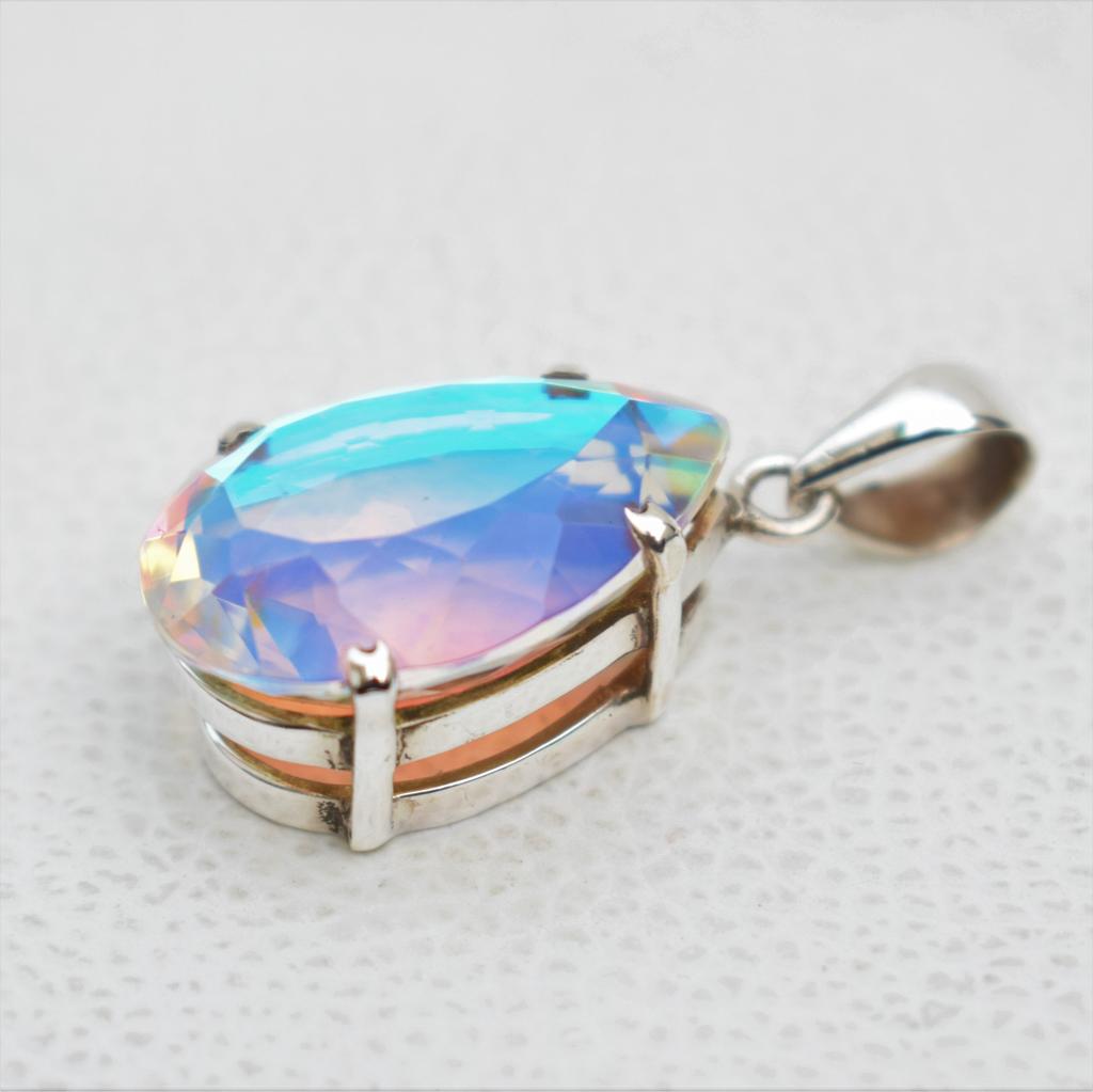 Angel Aura Quartz Pendant, Handmade Pendant, 925 Sterling Silver Pendant, Teardrop Quartz Pendant, Anniversary Pendant