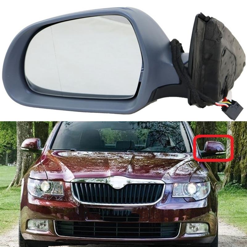 

Для Skoda Superb 2008 2009 2010 2011 2012 2013 2014 2015 Стайлинг автомобиля Обогреваемое и электрическое боковое зеркало заднего вида с грунтовкой Левая сторона