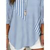 Women's Summer Striped V-Neck Long Sleeve Casual Loose Pullover Shirt