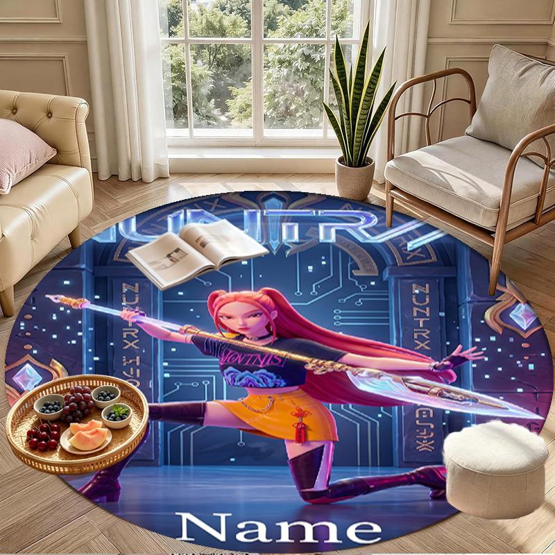 Custom Name Personalized Kpop Demon Hunter Print Round Rug, Versatile Home Decor Carpet, for Playroom, Apartment, Balcony, Entryway, Hallway Gift