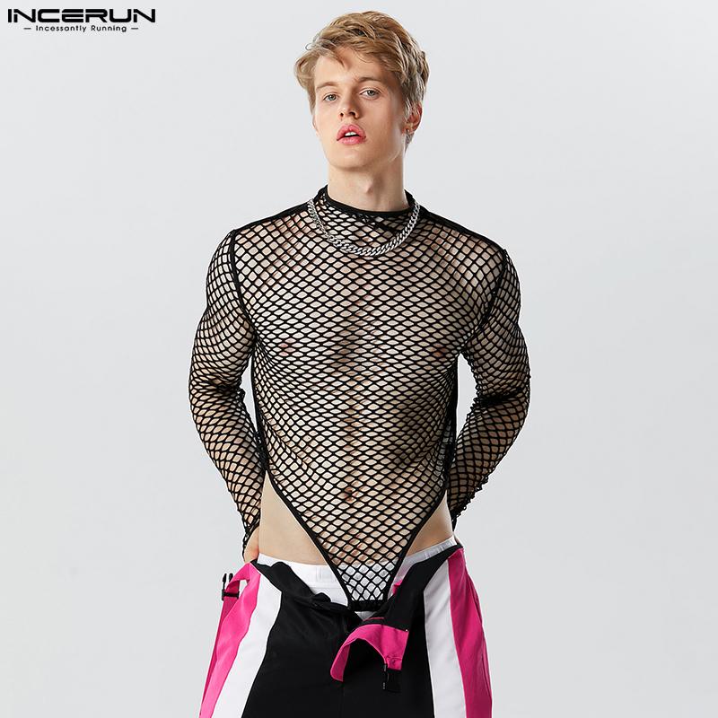 

INCERUN Мужской сетчатый комбинезон с длинными рукавами и полувысоким воротником