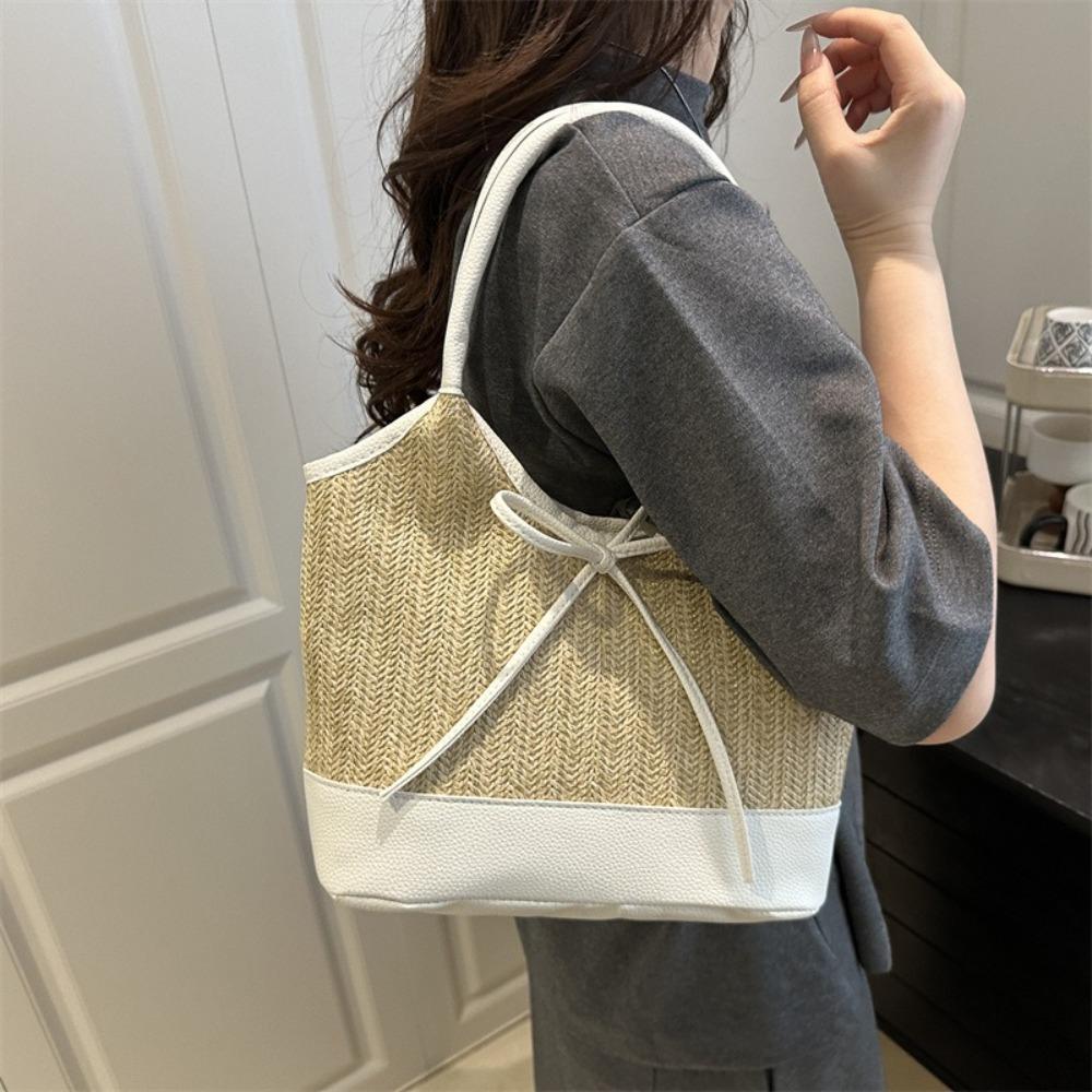Large Capacity Weaving Tote Bag Elegant Women's Handbag Simple Straw Shoulder Bag  Beach