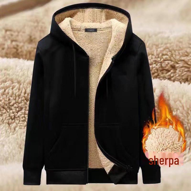 American Lambskin Cardigan: Men's Stylish Autumn/Winter Jacket, Youthful Vibe, High Street Handsome, Velvet-Lined, Thick Solid Color Coat.